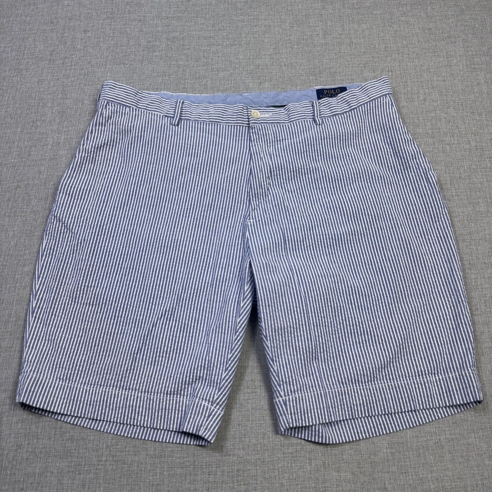 Polo Ralph Lauren Seersucker Chino Shorts Mens 38 Blue Striped Cotton Spandex